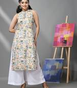 White cotton halter neck tribal printed kurta