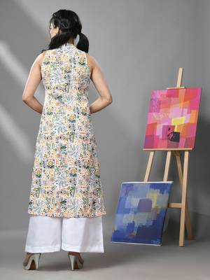 White cotton halter neck tribal printed kurta 4