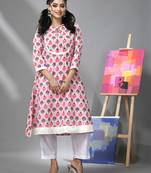 Cream & white cotton floral printed kurta