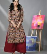 Black & maroon cotton paisley printed kurta