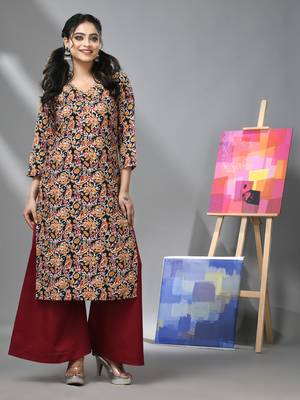 Black & maroon cotton paisley printed kurta 2