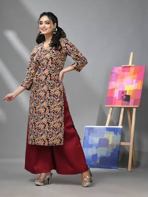 Black & maroon cotton paisley printed kurta 3