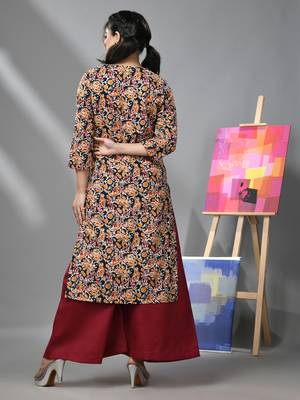 Black & maroon cotton paisley printed kurta 4