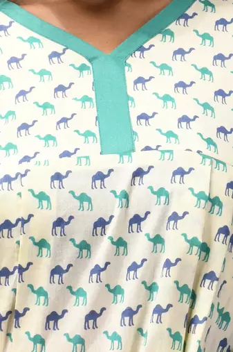 Off white cotton kurta with printed motifs