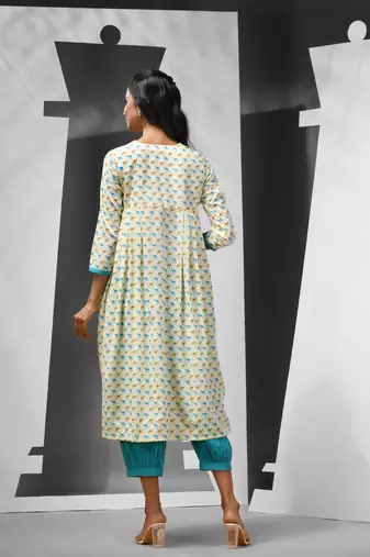 Off white cotton kurta with printed motifs