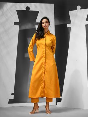Yellow silk blend solid kurta 1