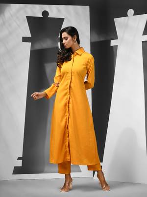 Yellow silk blend solid kurta 2