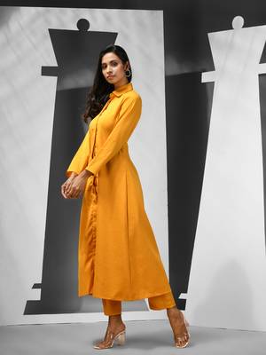 Yellow silk blend solid kurta 3