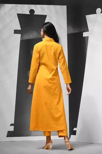 Yellow silk blend solid kurta