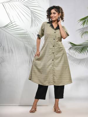 Ecru matka solid a-line kurta 1