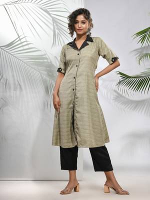 Ecru matka solid a-line kurta 2