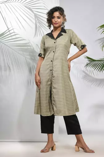 Ecru matka solid a-line kurta