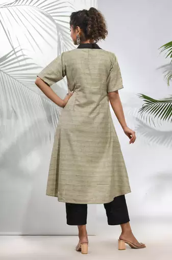 Ecru matka solid a-line kurta