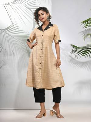 Beige matka solid a-line kurta 2