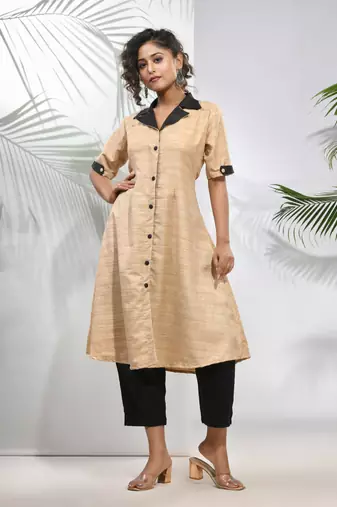 Beige matka solid a-line kurta