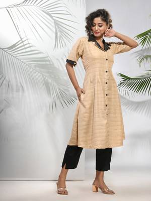 Beige matka solid a-line kurta 3