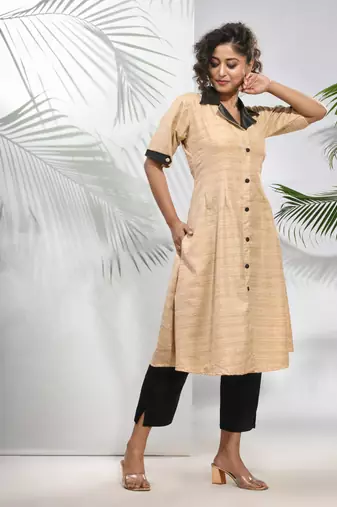 Beige matka solid a-line kurta