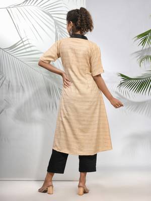 Beige matka solid a-line kurta 4