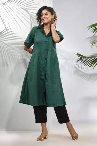 Green matka solid a-line kurta