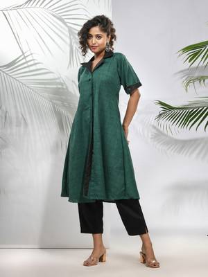 Green matka solid a-line kurta 3