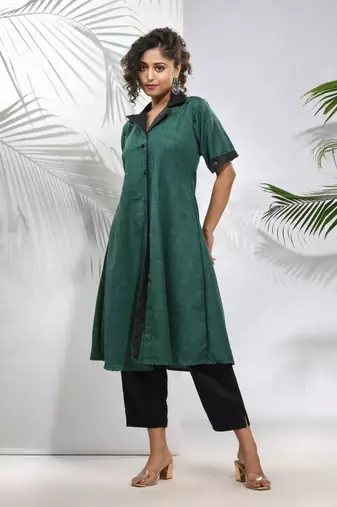 Green matka solid a-line kurta
