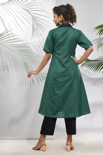 Green matka solid a-line kurta