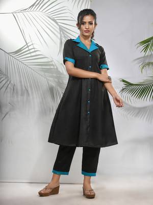 Black matka solid a-line kurta 1