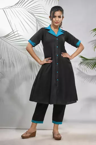 Black matka solid a-line kurta