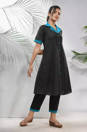 Black matka solid a-line kurta