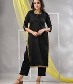 Black satin solid straight kurta