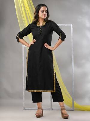 Black satin solid straight kurta 2