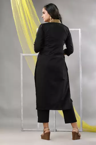 Black satin solid straight kurta