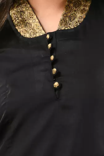 Black satin solid straight kurta