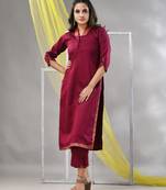 Magenta satin solid straight kurta