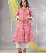Red cotton printed a-line kurta