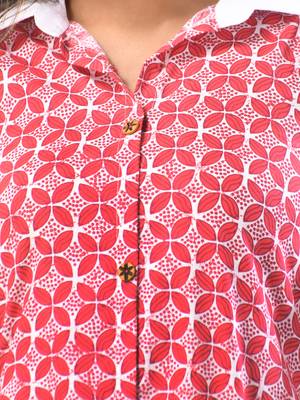 Red cotton printed a-line kurta 5