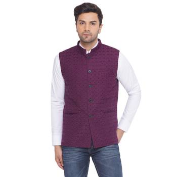 rayon sequence nehru jacket for men (wine) 1
