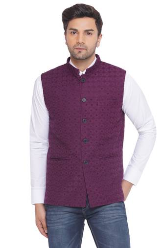 Veera paridhaan rayon sequence nehru jacket for men (wine)