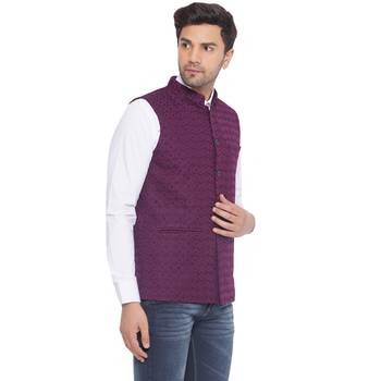rayon sequence nehru jacket for men (wine) 2