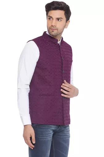 rayon sequence nehru jacket for men (wine)