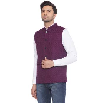rayon sequence nehru jacket for men (wine) 3