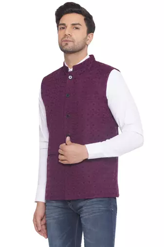 rayon sequence nehru jacket for men (wine)