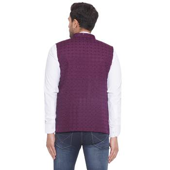 rayon sequence nehru jacket for men (wine) 4