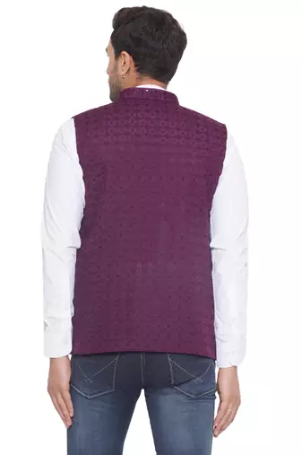 rayon sequence nehru jacket for men (wine)