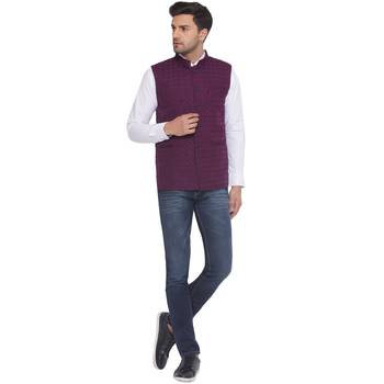 rayon sequence nehru jacket for men (wine) 5