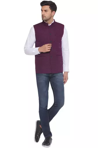 rayon sequence nehru jacket for men (wine)