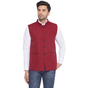 rayon sequence nehru jacket for men (maroon) 1