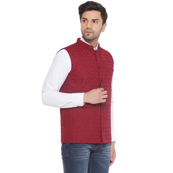 rayon sequence nehru jacket for men (maroon) 2