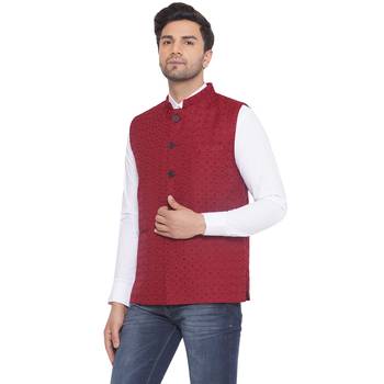 rayon sequence nehru jacket for men (maroon) 3