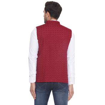 rayon sequence nehru jacket for men (maroon) 4